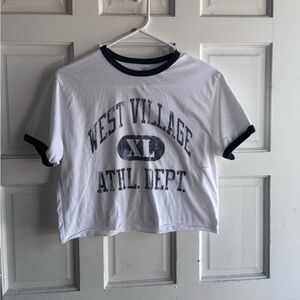 Original Retro Brand White Tee with Black Print and Navy Trim